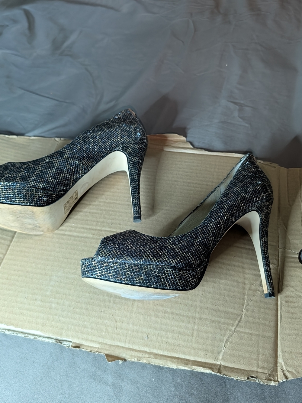 Michael Kors Black Textured Peep-Toe Stiletto Heels - Picture 2 of 5